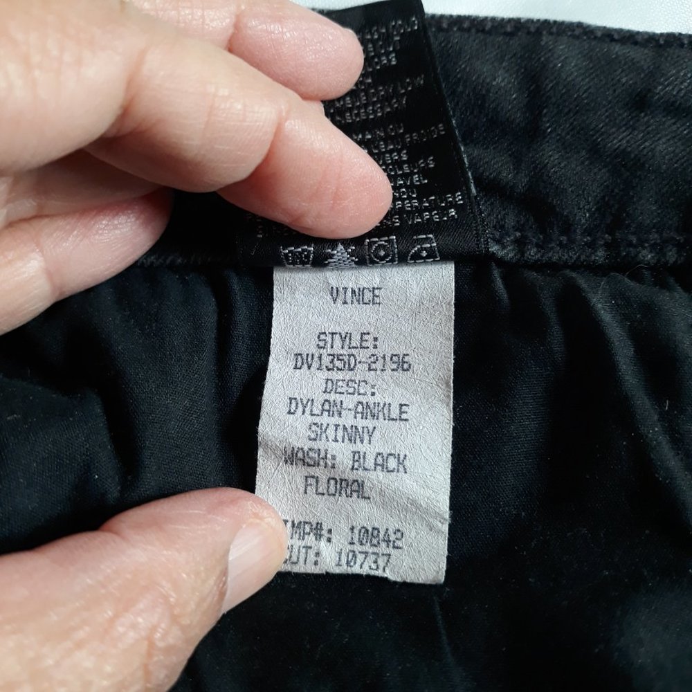 Vince Floral Black Dylan-Ankle Denim Skinny Mid Rise Jeans Size 31 - Picture 13 of 14